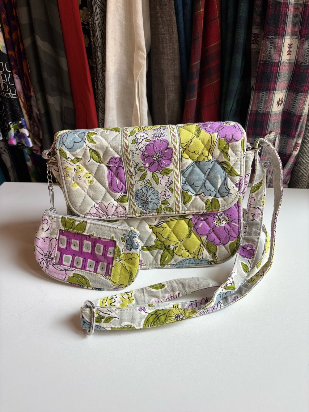 Vera Bradley Quilted Floral Crossbody in Purple, Green & Blue